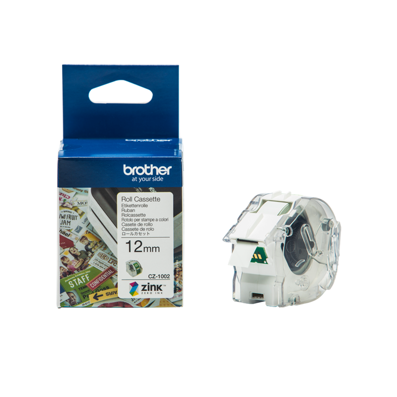 Brother CZ-1002 Farbetikettenrolle 12mm x 5m Weiß auf Grün